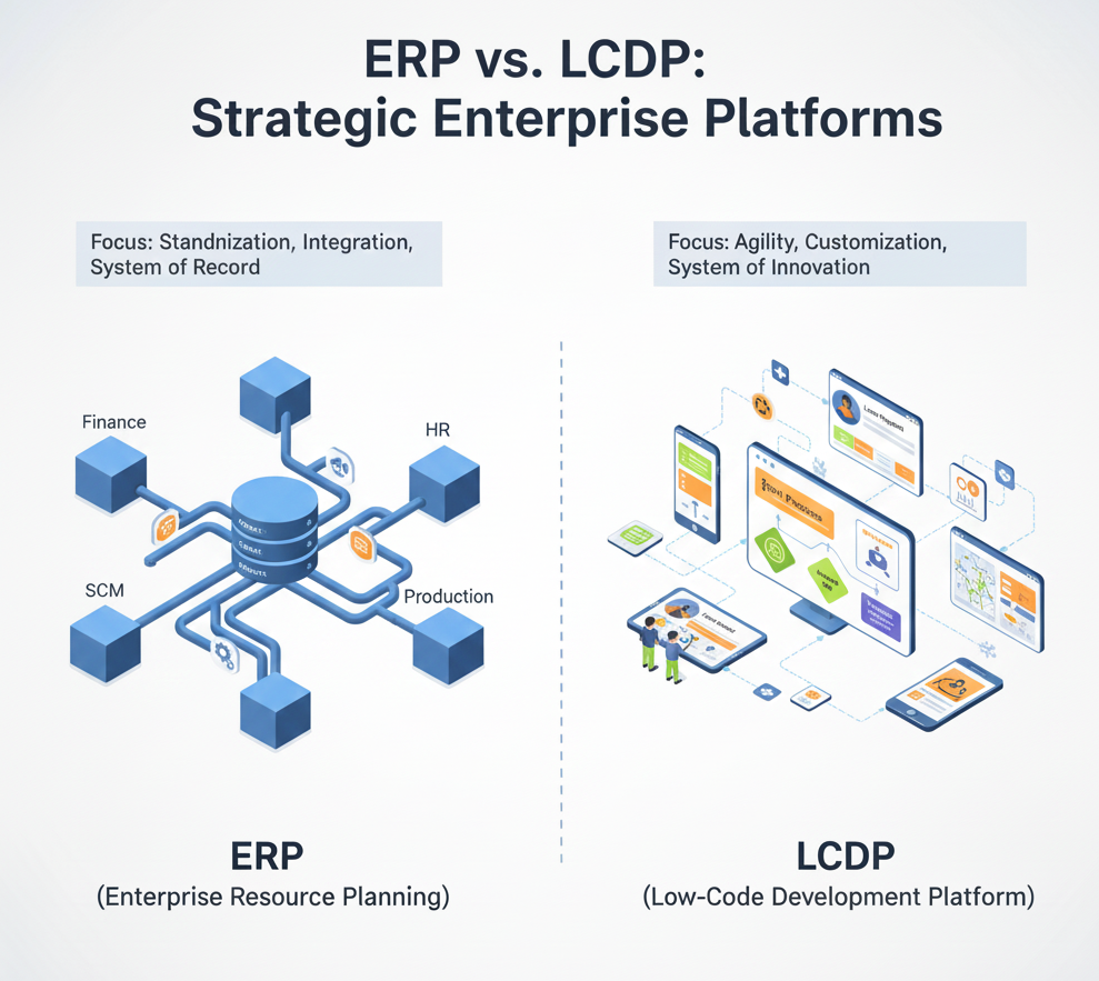 مقایسه تطبیقی میان سیستم‌های جامع ERP با پلتفرم‌های LCDP
